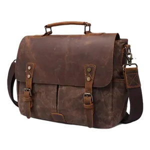 Custom Retro Waterproof Tote Satchel Camera Shoulder Crossbody Laptop Vintage Bag Waxed Canvas Messenger Bag For Men