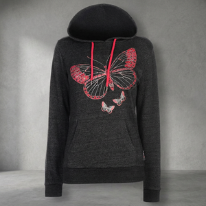 Tombola Sports Plus Size Women's Hooded Sweatshirt Black <b>Red</b> Butterfly Embroidery Casual Autumn Wear Full Sleeve Knitted Cotton - Product Image 3