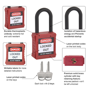Kit Lucchetti LOTO Elecpopular Rossi Conformi OSHA 2026 - 2 Lucchetti di Sicurezza in Nylon, 2 Chiavi Diverse per Lucchetto, per Uso Industriale - Product Image 3