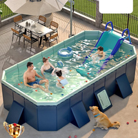 Familienfreundlicher, faltbarer PVC- & PC-Aufblasbarer Pool, großer Outdoor-Standpool für den Heimgebrauch mit Kinder- & Baby-Schwimmbecken