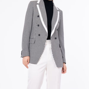 Costume femme simple <span class=keywords><strong>et</strong></span> généreux <span class=keywords><strong>pied</strong></span>-<span class=keywords><strong>de</strong></span>-<span class=keywords><strong>poule</strong></span> <span class=keywords><strong>noir</strong></span> <span class=keywords><strong>et</strong></span> <span class=keywords><strong>blanc</strong></span> blazer pantalon <span class=keywords><strong>blanc</strong></span> dames élégant costume décontracté formel 2 pièces - Product Image 1