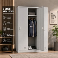 Armoire de rangement modulaire à 3 portes en acier laminé à froid avec serrure à clé pour bureau, école, salle de sport