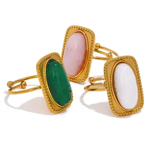 Jinyou แหวนทองสแตนเลสสี่เหลี่ยมสีขาวหินสีเขียวชมพู1404สำหรับผู้หญิงเครื่องประดับแฟชั่น2023นิ้วสำหรับฤดูร้อน