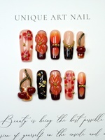 Faux Ongles Longs Pointus Faits Main de Haute Qualité en Gros, Peints à la Main avec Dégradé 3D Floral Tropical, Ongles Press-on Faits Main