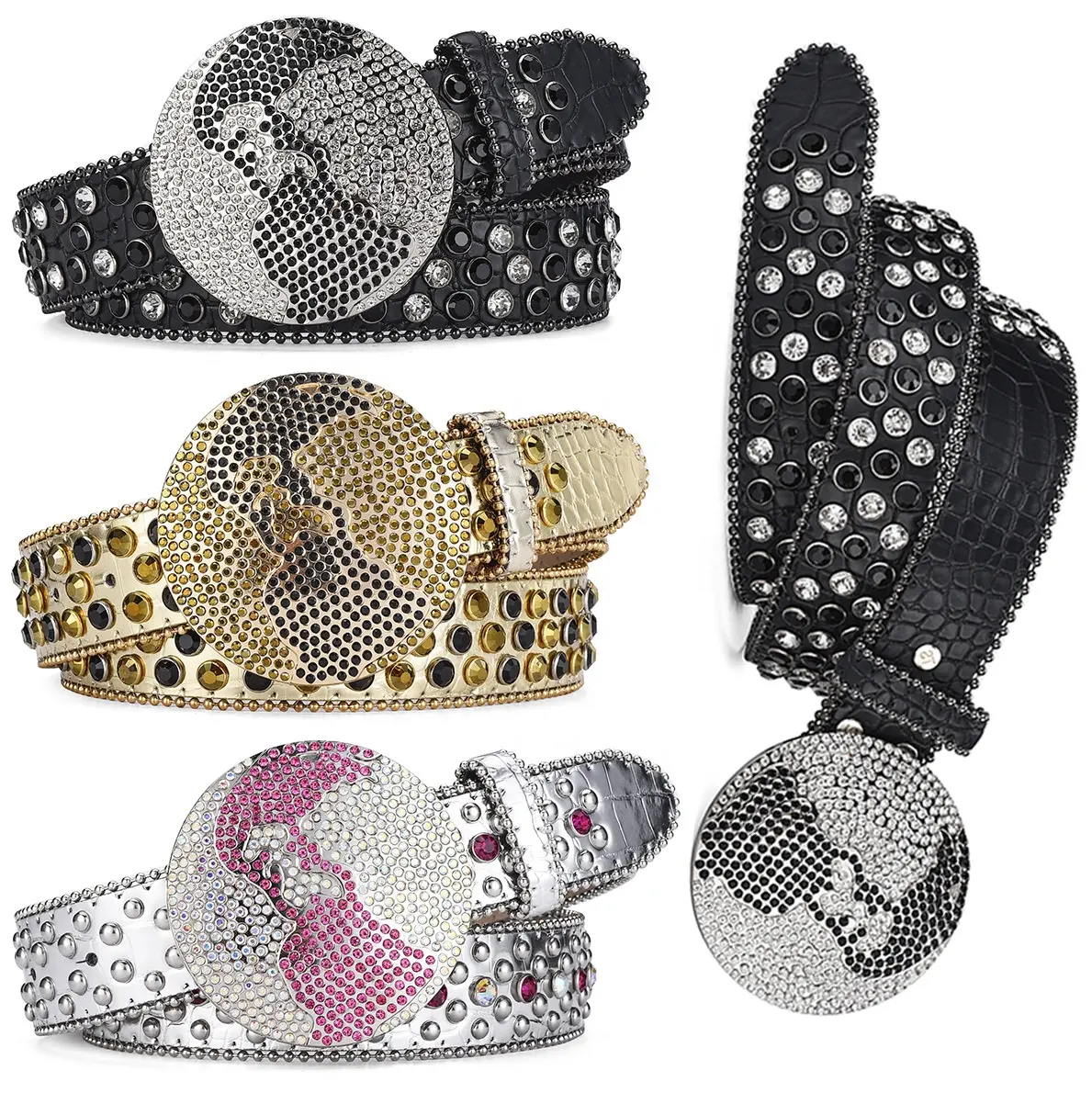 New Custom Designer luxury crystal Rhinestone Belts Men Women unisex Western Rivets Cowboy bb simon 1-1.5 Inch Wide belts