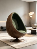 Fauteuil sphérique moderne de luxe à dossier pointu, structure en fibre de verre, placage bois, tissu cachemire, ergonomique et pivotant, pour salon et hôtel