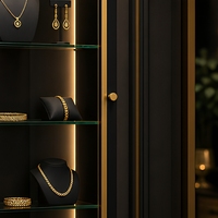 Maßgefertigte Wandmontierte LED-Schmuckvitrine Schwarz-Gold Glasvitrine für Juweliergeschäfte