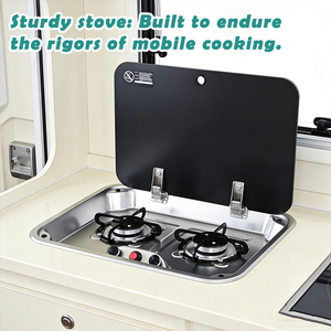 Cuisinière à gaz encastrable JDA à 2 brûleurs avec couvercle en verre SUS304, taille 480x370mm, sablée, pour camping-car, <span class=keywords><strong>caravane</strong></span>, bateau, marine, voyage - Product Image 4