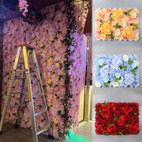 Panneau mural floral bleu 60 x 40 cm, fond mural de fleurs roses blanches, fournitures de mariage, décorations florales en soie 3D 5D