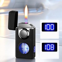 Nouveau briquet à cigare à allumage direct, double flamme, rechargeable, avec fenêtre, logo personnalisé, pour homme