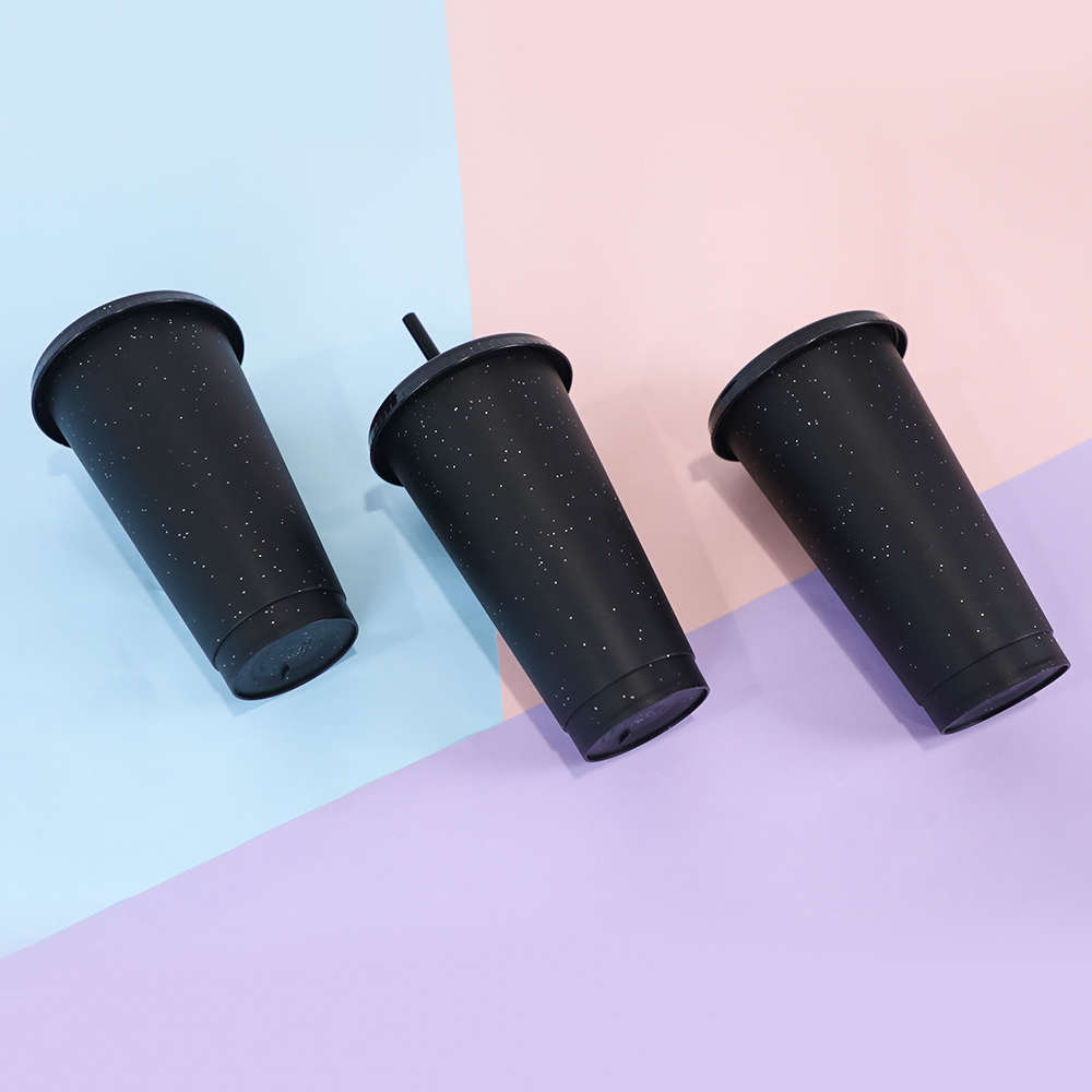 Drinkware purple pink color cold glitter wholesale cheap plastic cups matte black tumbler with straw and straw