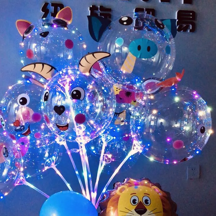 Unico genere creativo rivela palloncini Bobo luminosi con bastone normale aria elio idrogeno trasparente rotondo o personalizzato Pvc