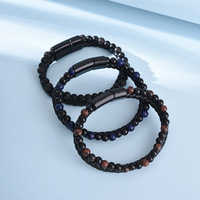 Bracelet en cuir à fermoirs magnétiques double couche avec logo gravé personnalisé, pierres précieuses lapis-lazuli et œil de tigre, vente chaude