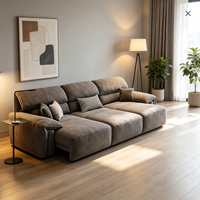 Canapé d'angle moderne en flanelle grise à trois places avec appui-tête réglable, confortable et rembourré, idéal pour salon, hôtel ou villa