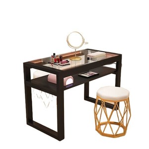 Table de manucure moderne en verre avec tabouret, facile à nettoyer, mobilier commercial pour salon de beauté - Product Image 1