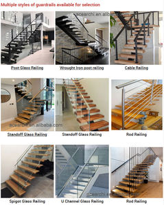 מותאם אישית עץ סולמות מונו סטרינגר מדרגות זכוכית מעקה מדרגות משמש וילה בית - Product Image 3