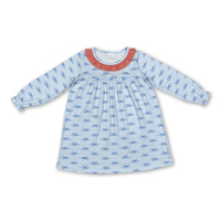 Robes en gros pour bébés filles, à carreaux, avec nœuds et fleurs, à manches longues à volants, col et longueur genou