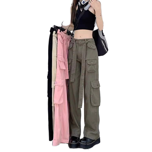 Pantaloni <span class=keywords><strong>Cargo</strong></span> da <span class=keywords><strong>Donna</strong></span> Autunnali, Vestibilità Comoda, Pantaloni da Lavoro alla Moda con Cintura, Tasche, Cerniera e Bottone - Product Image 1
