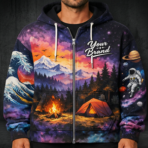 Sweat à capuche zippé personnalisé à épaules tombantes pour homme, imprimé intégral par sublimation, streetwear premium, tendance mode personnalisée 2026 - Product Image 4