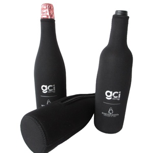 Personalized Black Neoprene Longneck Cooler Bag with Zipper for Beer Champagne Wine Silver Logo-Longneck Wine Cooler - Product Image 5