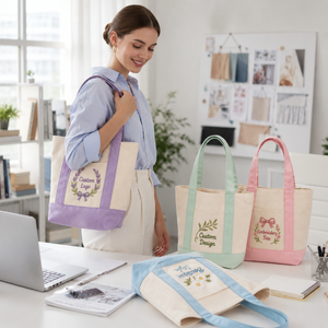 Sac fourre-tout en toile color block personnalisé avec logo brodé, sac à bandoulière pour femme, sac de courses réutilisable pour cadeau quotidien - Product Image 2