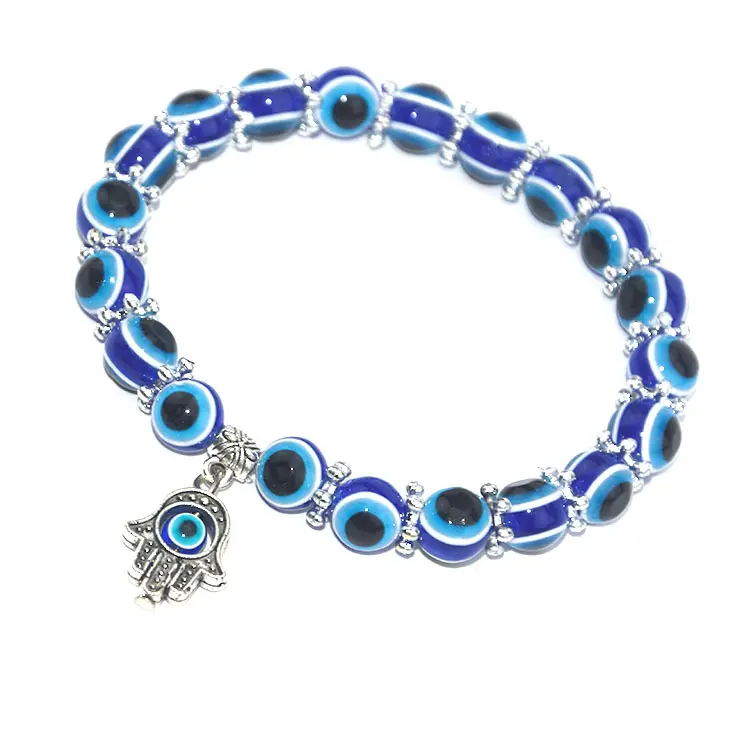 Bracelet porte-bonheur en Silicone pour homme et femme, bijou en forme de main, perles d'œil bleus, personnalisé, nouvelle tendance, vente en gros