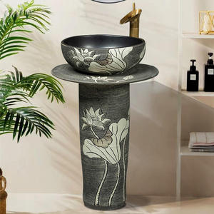Meilleures ventes : Lavabo en céramique intégré <span class=keywords><strong>de</strong></span> style chinois à base ronde, avec installation <span class=keywords><strong>de</strong></span> robinet monotrou, idéal pour les balcons - Product Image 5
