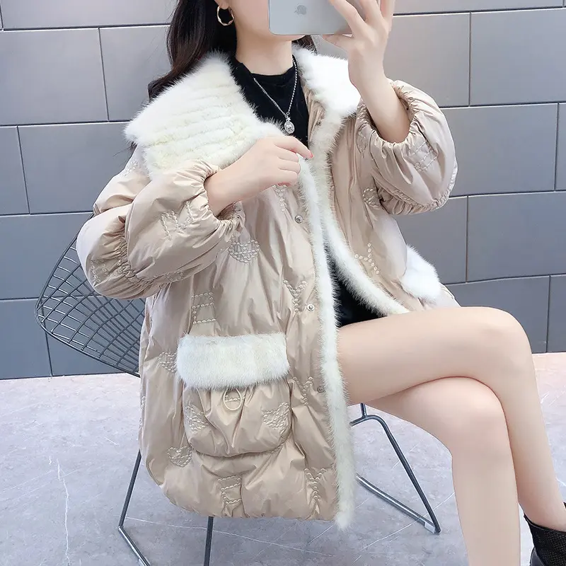 Wholesale Price Long Sleeves girls Winter Genuine fur coat woman mink coats for woman genuine mink fur down jacket