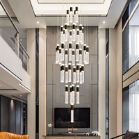 Luxe Villa Escalier Long Lustre Moderne Cristal Vide Suspendu Duplex Architectural Salle D'affichage Suspendus Lampes Suspendues