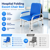 Fauteuil-lit d'accompagnement hospitalier pliant à trois positions avec accoudoirs rembourrés, convertible en lit pour la réadaptation médicale en clinique