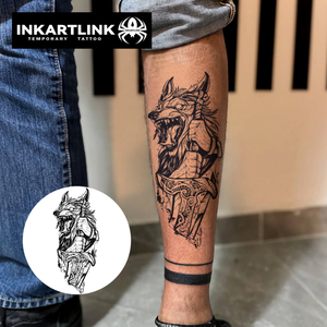 INKARTLINK Autocollant Tatouage Loup Guerrier Épée Poignard Totem Viking Fenrir Prédateur Esthétique Herbacé 15 Jours Lot en Gros - Product Image 2
