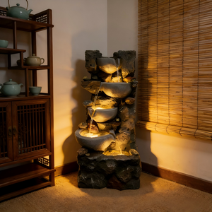 <span class=keywords><strong>Fontaine</strong></span> d'eau en cascade à quatre niveaux en résine <span class=keywords><strong>imitation</strong></span> <span class=keywords><strong>pierre</strong></span> avec lumières LED pour la décoration intérieure et extérieure du jardin et du patio - Product Image 2