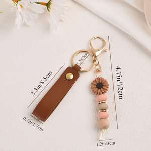 Personalized Daisy Keychain, Beaded Flower Keyring for Girls, Leather Tassel Bag Charm, Meaningful <b>Birthday</b> <b>Gift</b> for <b>Best</b> <b>Friend</b> - Product Image 5