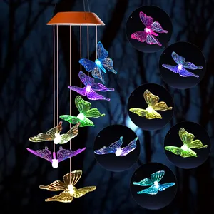 Farfalla campanelli eolici per esterni che cambiano colore luci solari a LED decorazione giardino regali di festa campanelli eolici luci di illuminazione