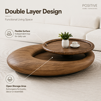Table basse moderne en MDF avec cadre en bois, forme ovale, plateau flottant, design sculptural, mobilier minimaliste pour salon