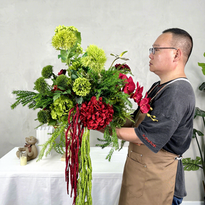 Arreglos Florales de Lujo para Bodas, Bola de Flores de 50 cm, Grandes, Color Verde y Borgoña, Rosas de Seda para Centros de Mesa de Boda - Product Image 1