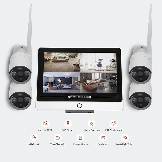 Tuya Smart 4ch 2MP 3MP Security Screen Supporting 12.5 Inch LCD Monir 1080P Wifi NVR Kit Camera IP Wireless Security Cctv Camera