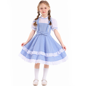 Costume da Principessa Dorothy del Mago di Oz per Bambini, Abito per Halloween Ispirato a Film e Serie TV, Gonna a Quadri Blu e Bianca con Bordo in Pizzo - Product Image 5