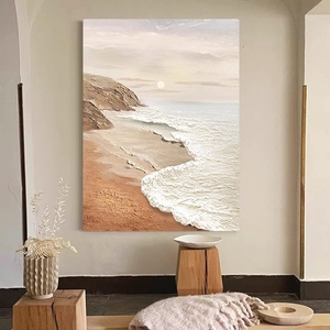 Pintura al óleo pintada a mano <span class=keywords><strong>mar</strong></span> amanecer Vertical colgante sofá decorativo pared de <span class=keywords><strong>fondo</strong></span> para sala de estar pintura de textura gruesa - Product Image 1