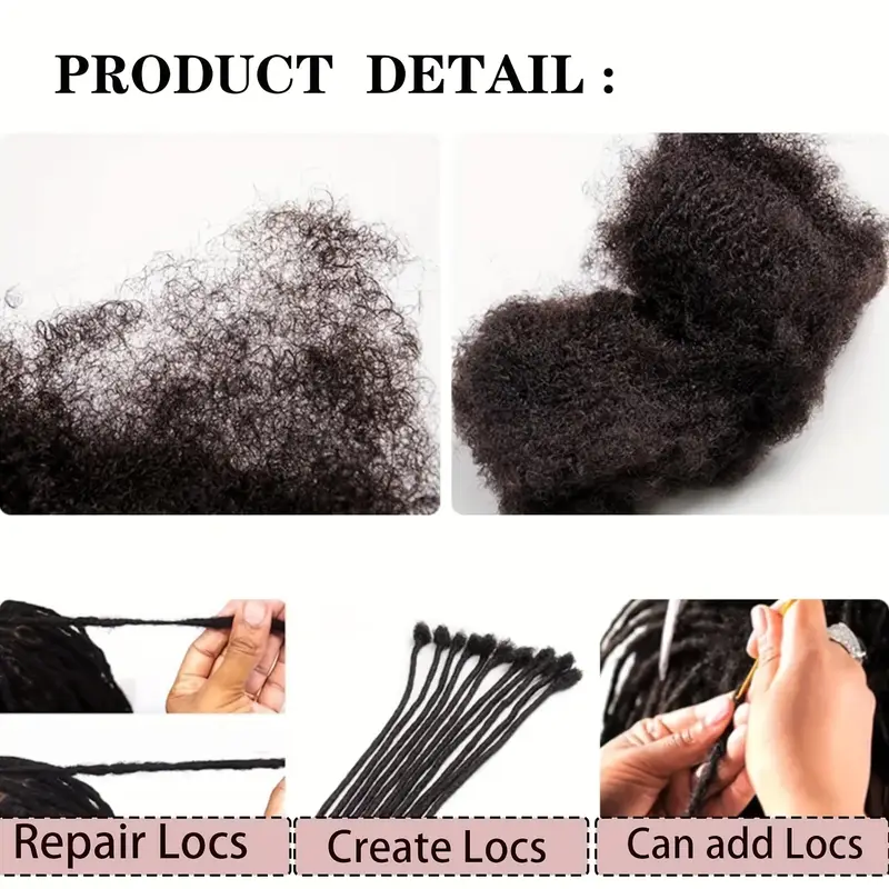 KAMA 100% Human Hair Extensions Dreadlock & Loc Extension for Afro Kinky Braids & Locs Repair Crochet Compatible Detail Section 7