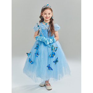 Vestidos Largos Azules de Princesa <span class=keywords><strong>Cenicienta</strong></span> con Mariposas Azules para Fiestas, Vestidos para Niñas MAC-85 - Product Image 2