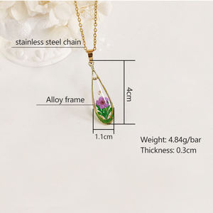 新作 レディース アート ステンレススチール フローラル プリザーブド レジンフラワー ジュエリー エポキシ樹脂 ペンダント ハンドメイド 押し花 ネックレス - Product Image 2