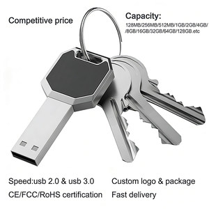 Key Shape USB Flash Drive 32GB 64GB 128GB 2.0 3.0 Custom Logo LED Light Metal Pen Drive Waterproof Memory Stick for Gift