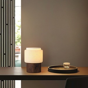 Lampe de table en marbre flocon de neige espagnol, base en noyer, LED, commande tactile, protection des yeux, pour salon et chambre - Product Image 3