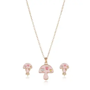 Girls Chokers Jewelry For Kids Gift Cute Creative Candy Color Enamel Mushroom Necklace Earring Jewelry Set