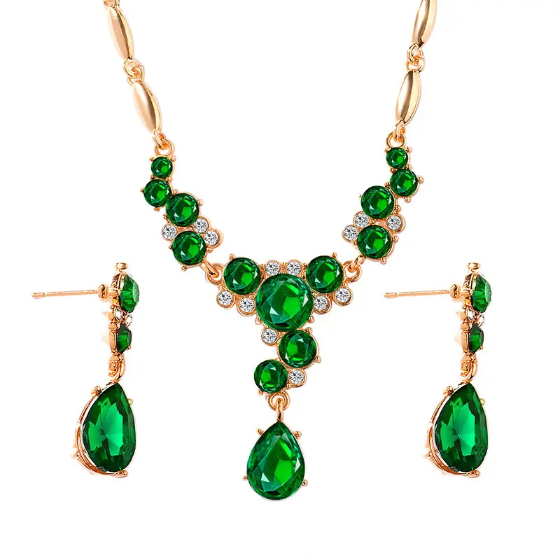 Costume Wedding African Beads Necklace Set Jewelry Women Classic Green Color Stones Bridal Crystal Jewelry Sets