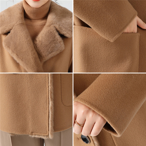 Chaqueta de abrigo de piel auténtica de invierno para mujer con Cuello de piel de visón Ins Hot Lady Over Size mezcla de lana abrigos de piel de visón Parka - Product Image 5