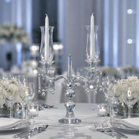 Grand bougeoir cylindrique en cristal pour bougie hurricane, centre de table pour mariage et Noël, décoration écologique faite à la main en argent