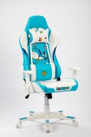 Chaise de jeu ergonomique Doraemon mignonne en cuir bleu et blanc, chaise de course pivotante réglable avec coussin lombaire et appui-tête inclinable