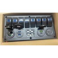Panneau de commande 8 interrupteurs 12-24V avec connecteur d'alimentation 50A et interrupteurs à bascule LED bleus pour bateau marin